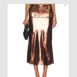 WE WORE WHAT Resolve Metallic Double Belt Midi Skirt Foiled Stretch 6 NWT $119